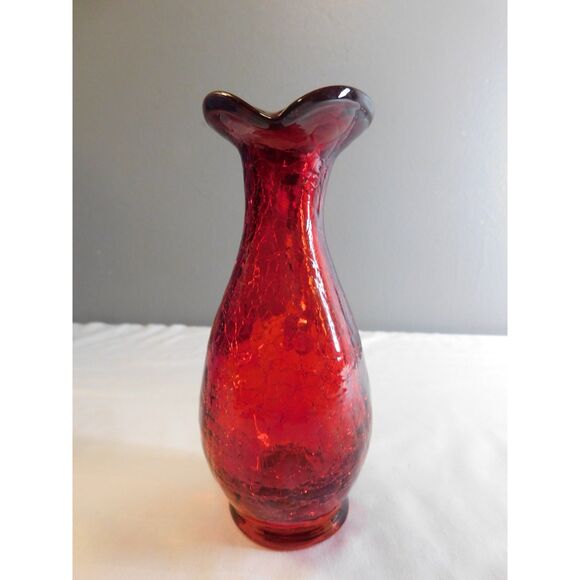 Kanawha Amberina Handblown Crackle Glass Pitcher with Applied Handle Vintage - Picture 2 of 9